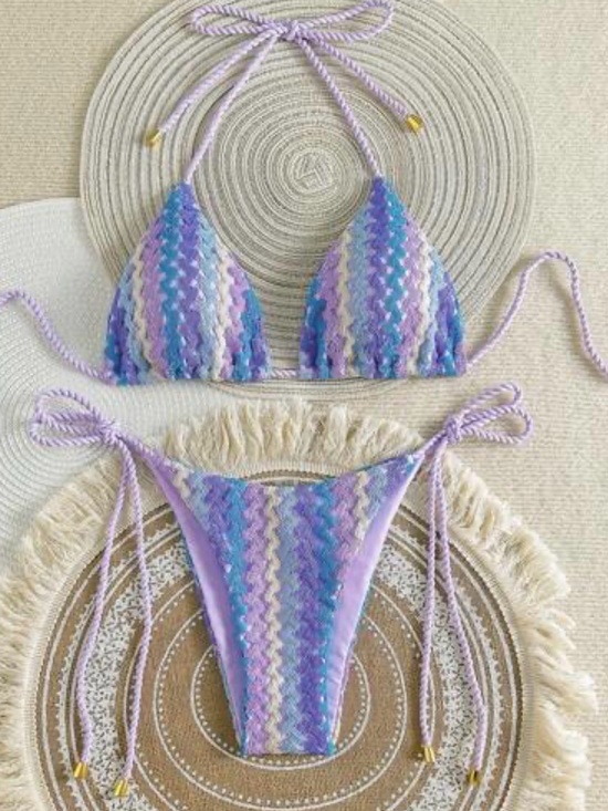 SHEIN Other - Lavender Multicolor Zigzag Crochet Bikini Set Size Small